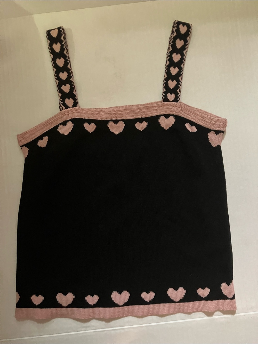 Reformation Black Knit Cami with Pink Heart Trim